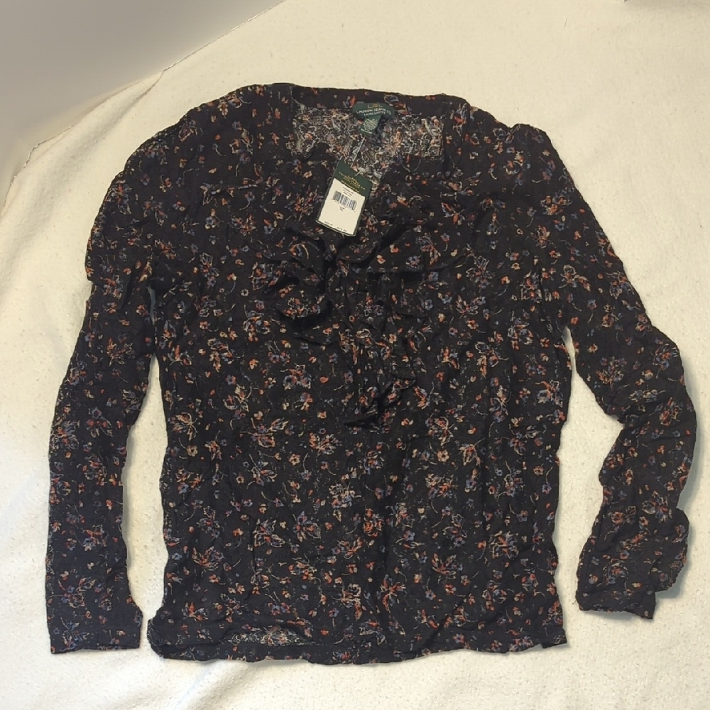 LRL Lauren Jeans Co. Ralph Lauren Multicolored XL Long Sleeve Ruffle Lace Blouse